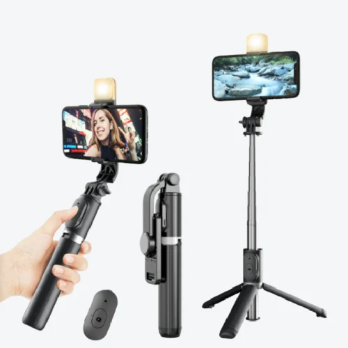Q02S Selfie Stick with Fill Light Pro Extendable Tripod