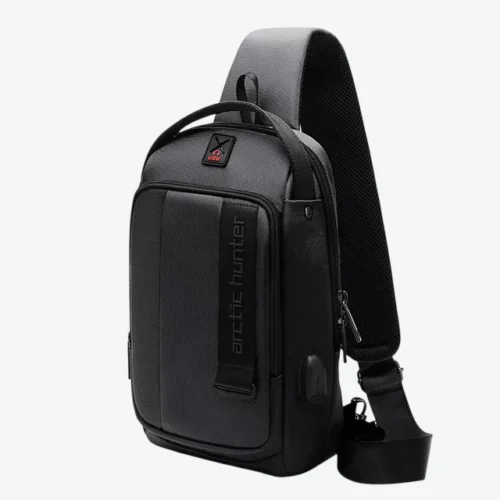 Arctic Hunter Waterproof Black Crossbody Sling Bag with USB Charging Port & Cable