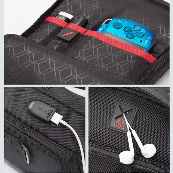 Arctic Hunter d Arctic Hunter Waterproof Black Crossbody Sling Bag with USB Charging Port & Cable